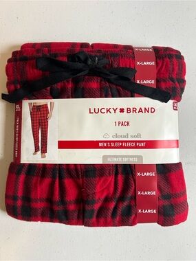 NWT Lucky Brand Red & Black Plaid Men's Sleep Fleece Pants - X-Large